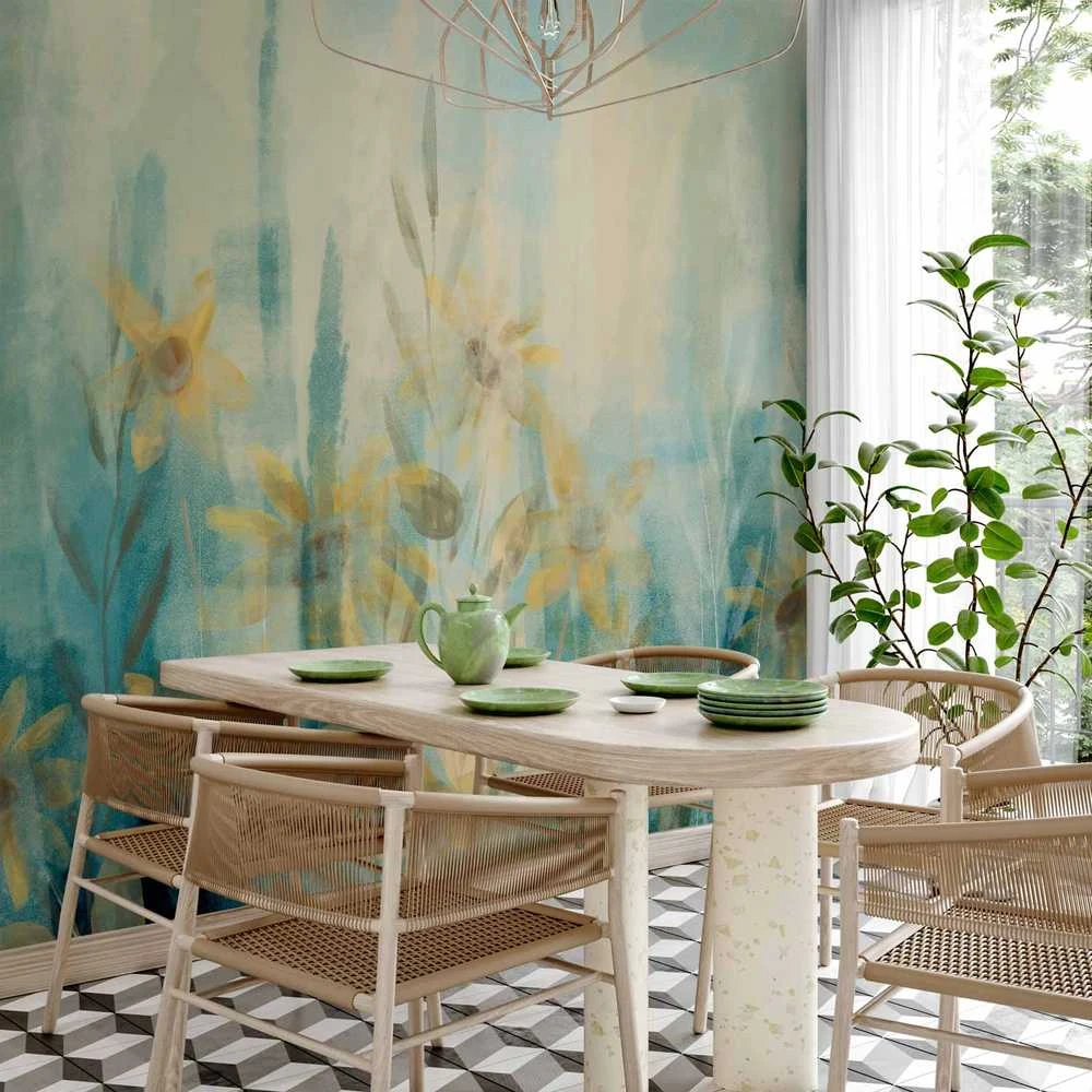 Artgeist Fototapetas - A touch of summer - floral motif with a meadow of flowers in mėlynas tones