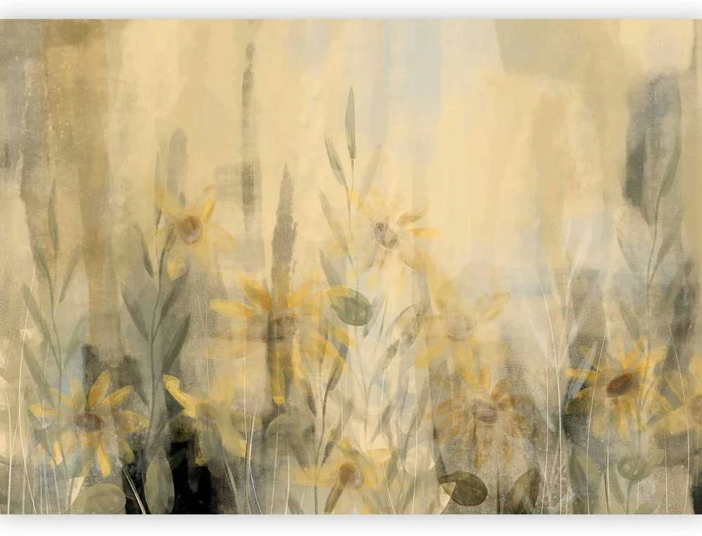 Artgeist Fototapetas - A touch of summer - floral motif with a meadow full of yellow flowers and grasses