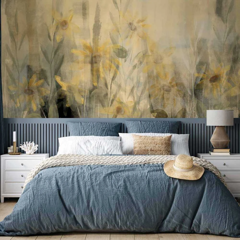 Artgeist Fototapetas - A touch of summer - floral motif with a meadow full of yellow flowers and grasses