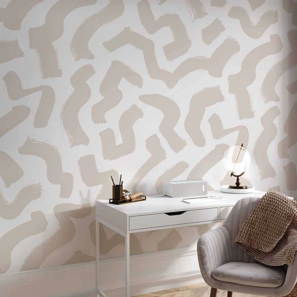 Artgeist Fototapetas - Abstract composition - beige patterns in shapes on a baltas background