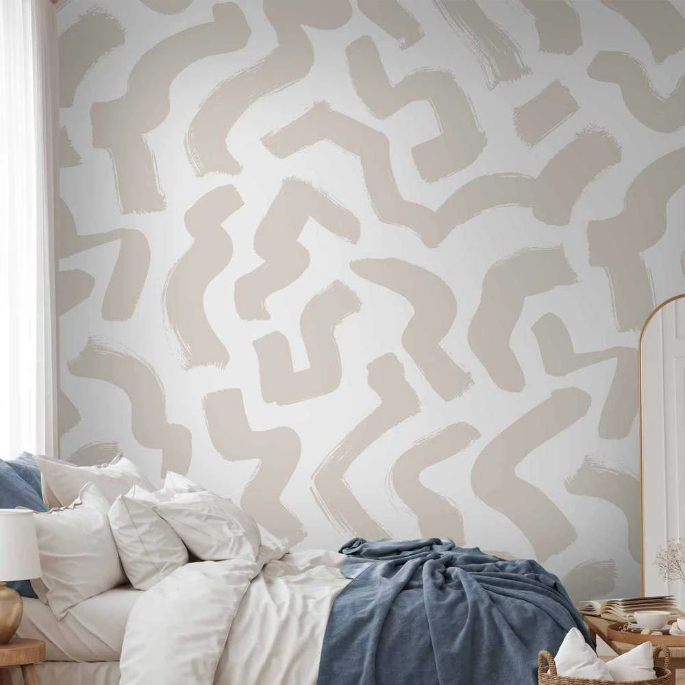 Artgeist Fototapetas - Abstract composition - beige patterns in shapes on a baltas background