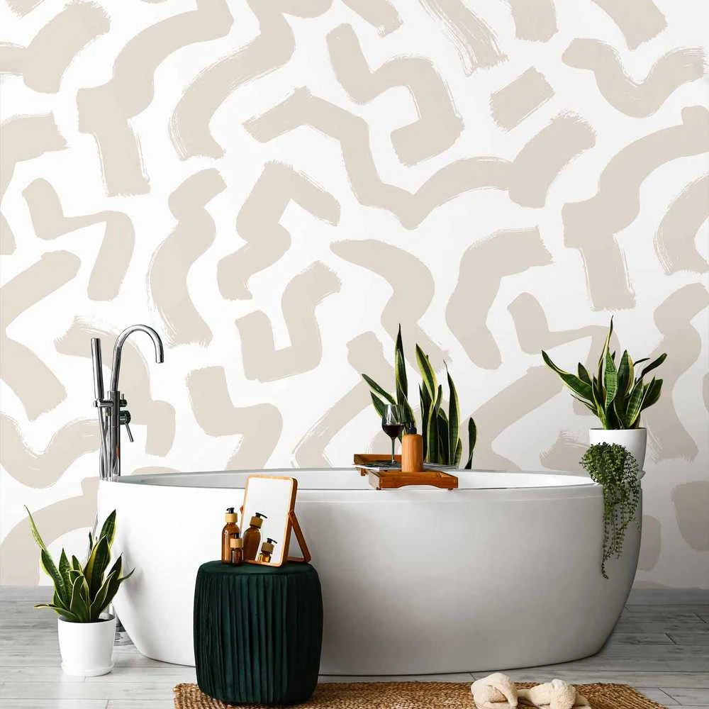 Artgeist Fototapetas - Abstract composition - beige patterns in shapes on a baltas background