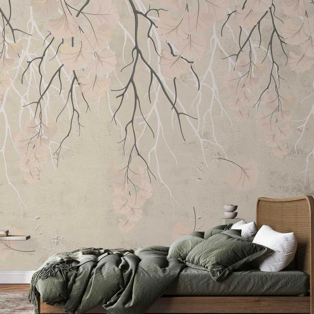 Artgeist Fototapetas - Abstract falling leaves - subtle nature motif with branches