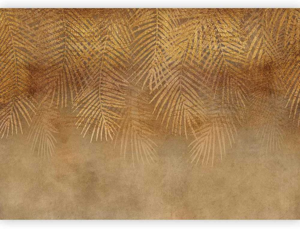 Artgeist Fototapetas - Abstract nature in beige - composition with golden exotic leaves