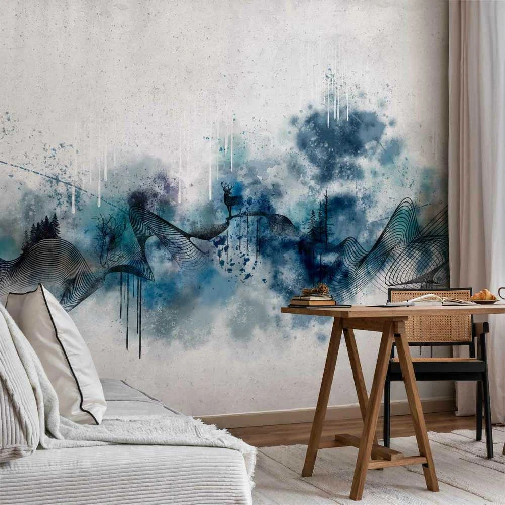 Artgeist Fototapetas - Abstract wave - minimalist composition with mėlynas pattern