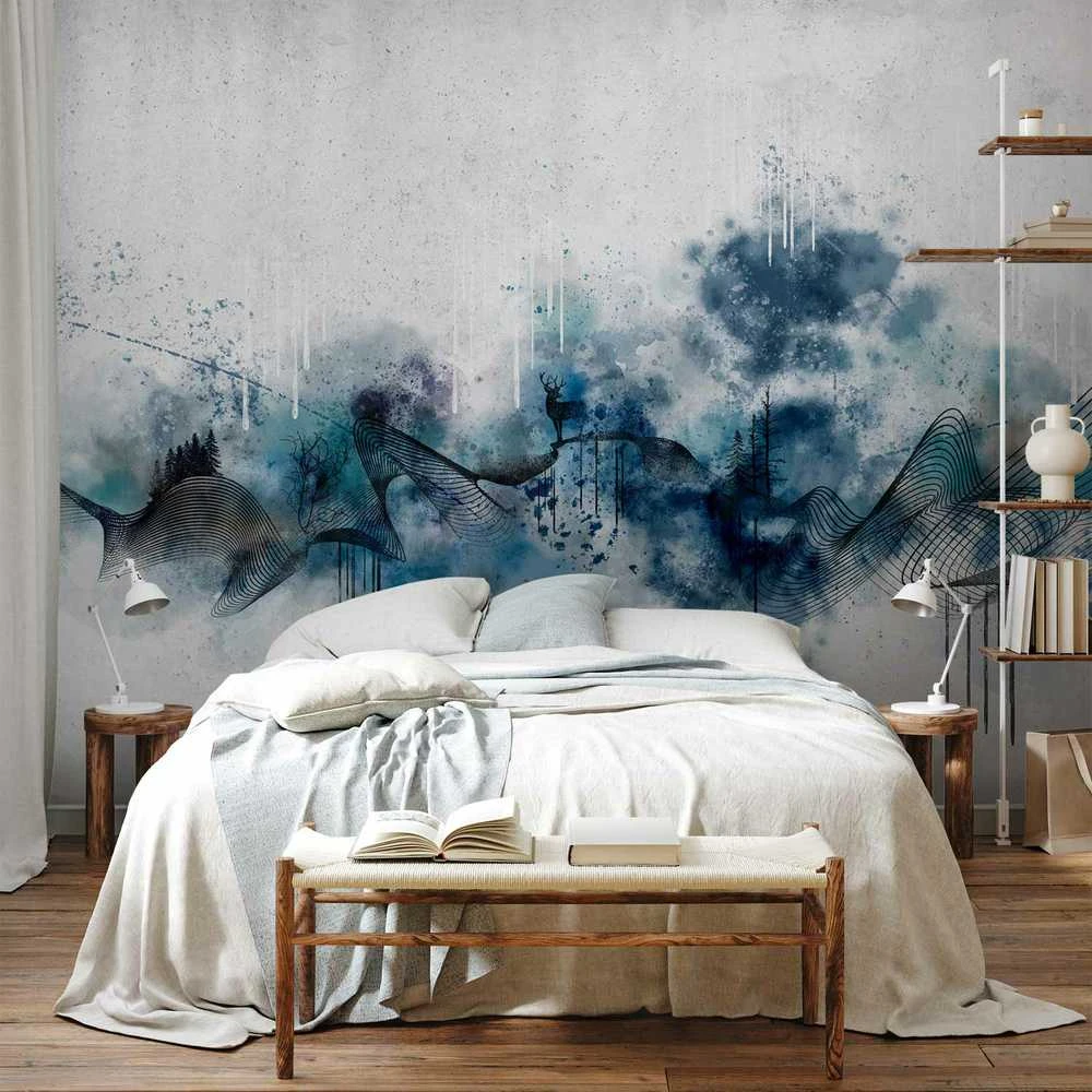 Artgeist Fototapetas - Abstract wave - minimalist composition with mėlynas pattern