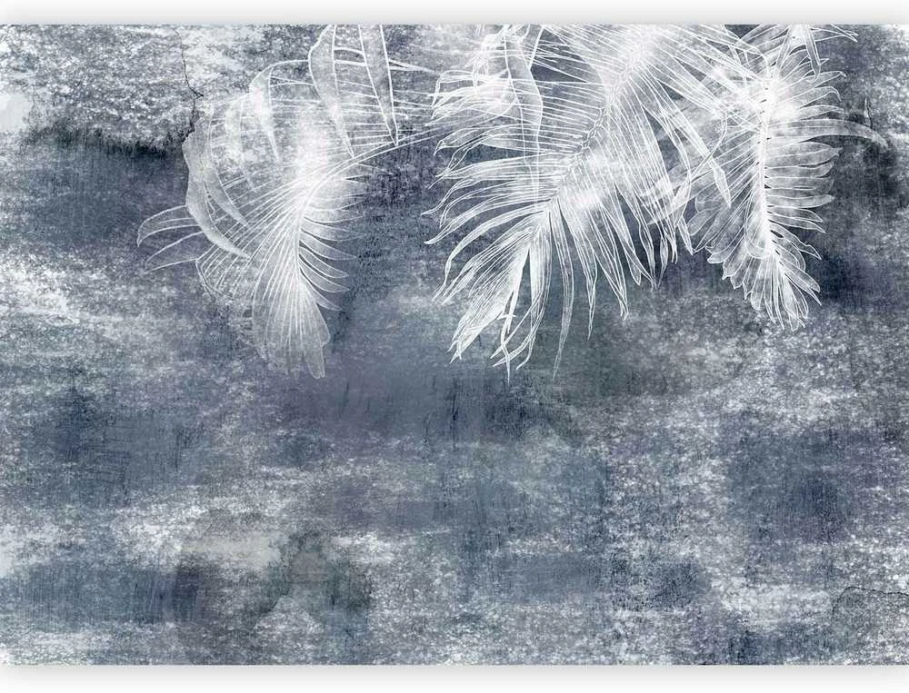 Artgeist Fototapetas - Abstraction with nature - exotic leaves on a mėlynas background with pattern