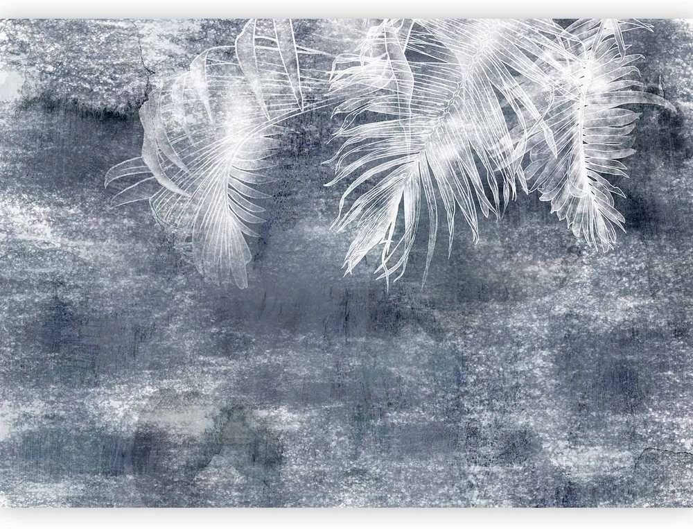 Artgeist Fototapetas - Abstraction with nature - exotic leaves on a mėlynas background with pattern