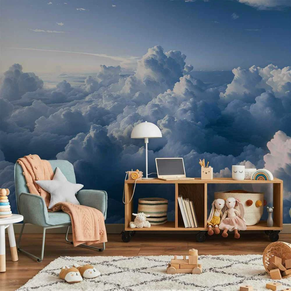 Artgeist Fototapetas - Aerial Landscapes: Rays Lighting Up Fluffy Cloud Formations