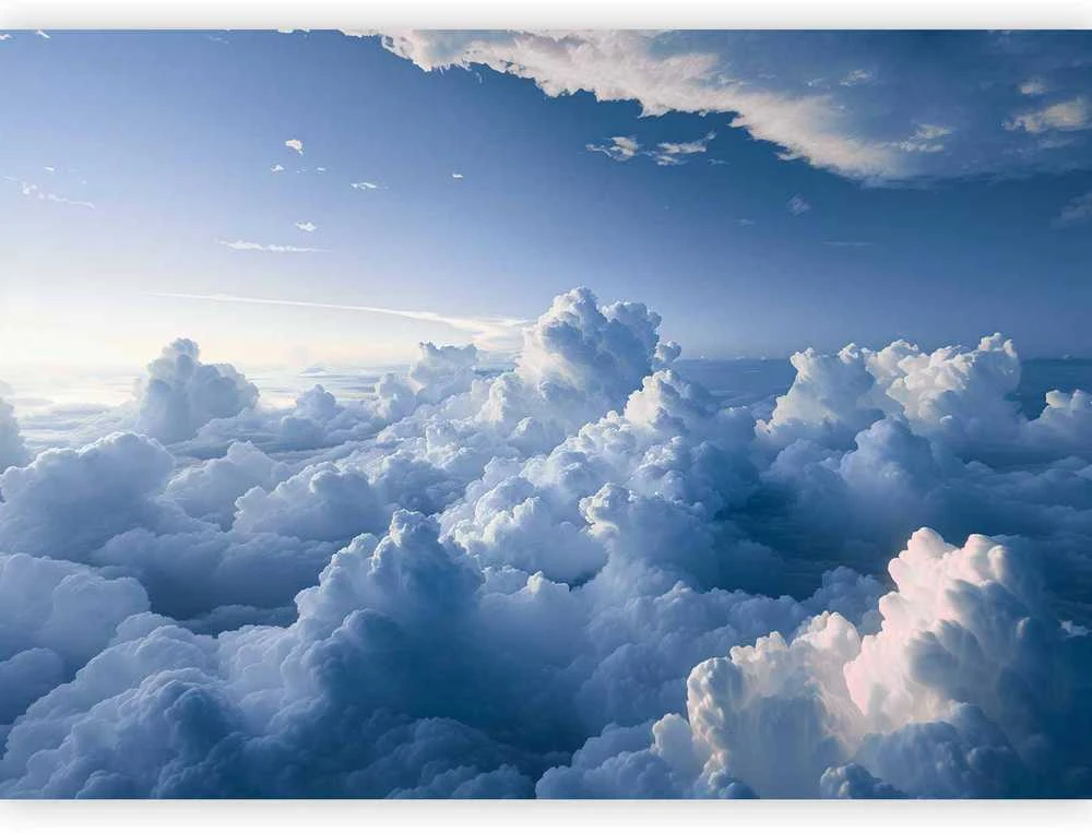 Artgeist Fototapetas - Aerial Landscapes: Rays Lighting Up Fluffy Cloud Formations