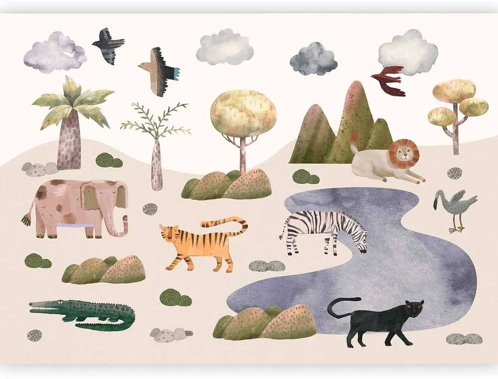 Artgeist Fototapetas - Africa for Toddlers - Savannah Animals in Pastel Colours