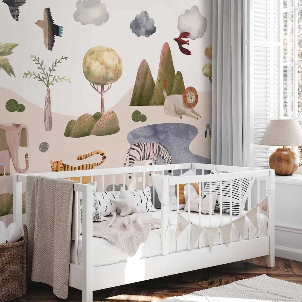 Artgeist Fototapetas - Africa for Toddlers - Savannah Animals in Pastel Colours