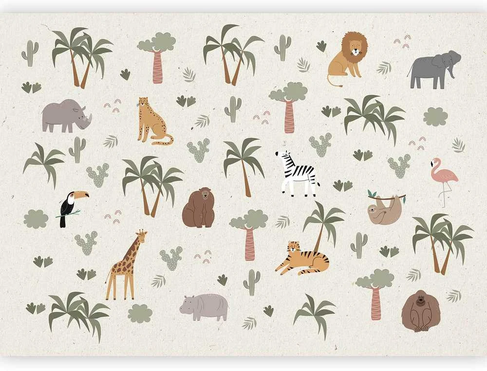 Artgeist Fototapetas - African Composition - Animals for the Children's Room on a Paper Background