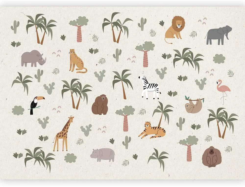 Artgeist Fototapetas - African Composition - Animals for the Children's Room on a Paper Background