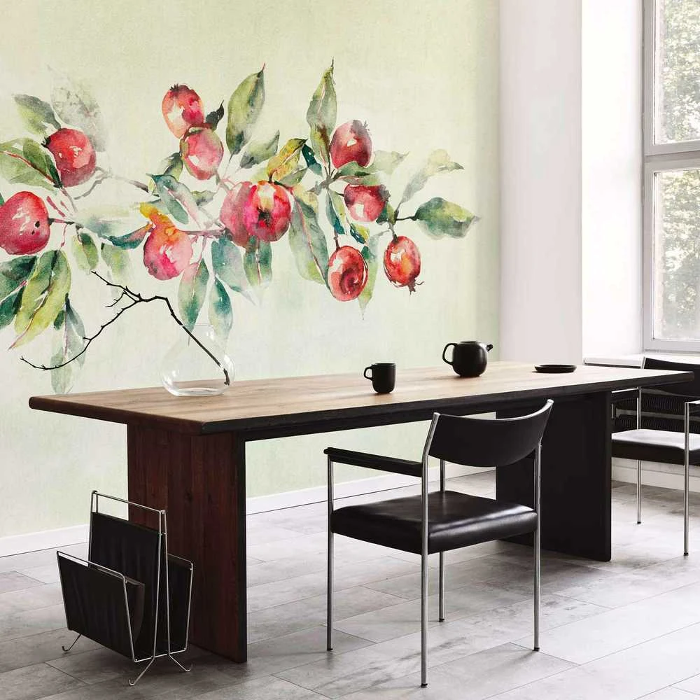 Artgeist Fototapetas - Apple branch - delicate landscape with a plant and apples on a baltas background