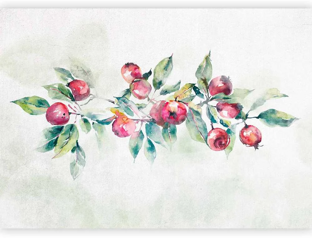 Artgeist Fototapetas - Apple branch - landscape with a plant and red apples on a baltas background