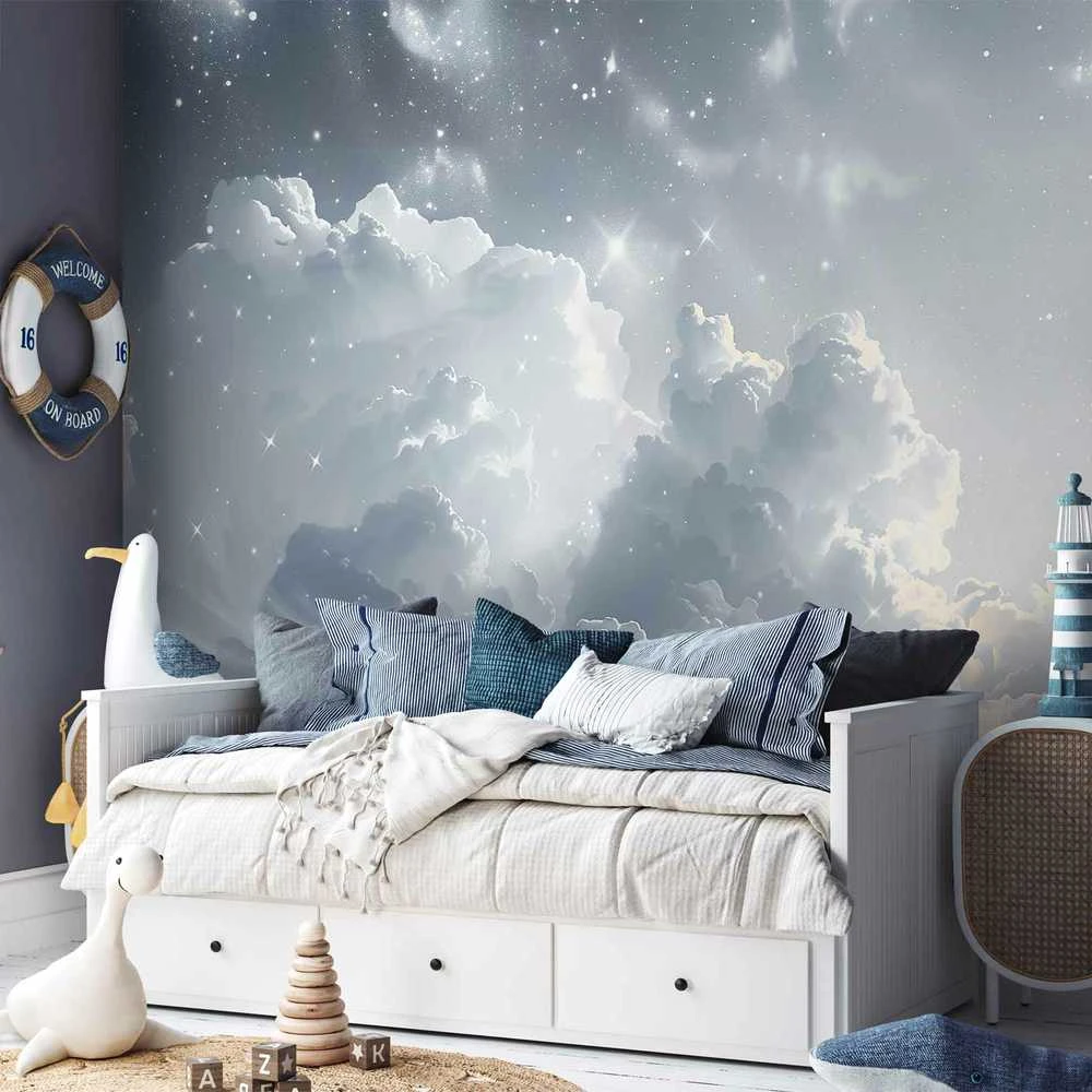 Artgeist Fototapetas - Astral Calm: Stars Scattered Over Delicate Clouds