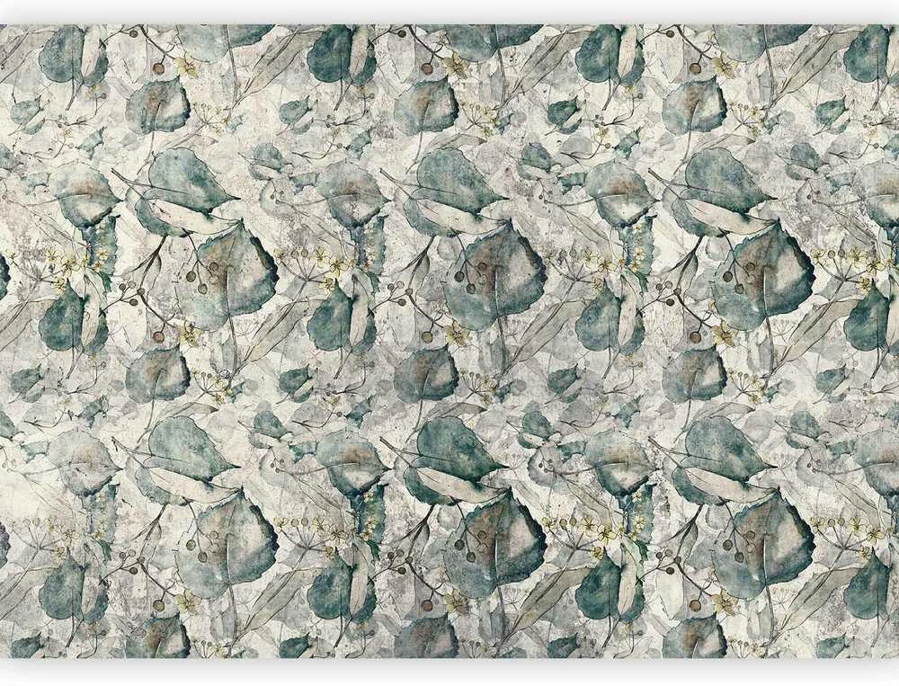 Artgeist Fototapetas - Autumn souvenirs - cool pilkas floral pattern with leaves