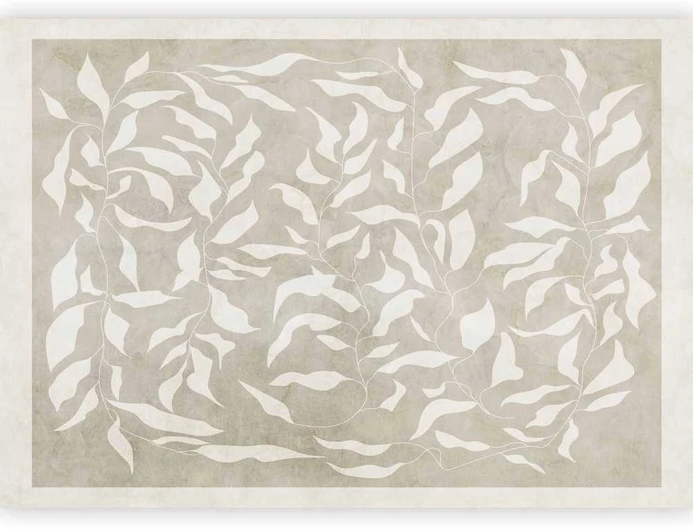 Artgeist Fototapetas - Baltas leaves - abstract plant motif on beige background with frame