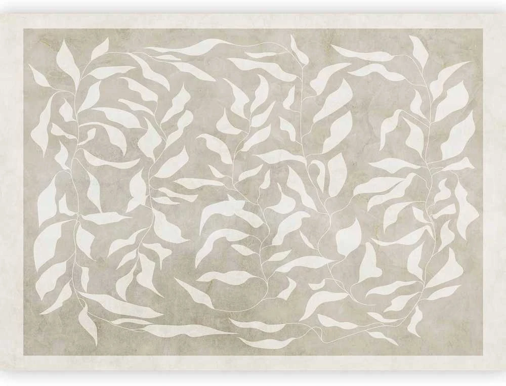 Artgeist Fototapetas - Baltas leaves - abstract plant motif on beige background with frame