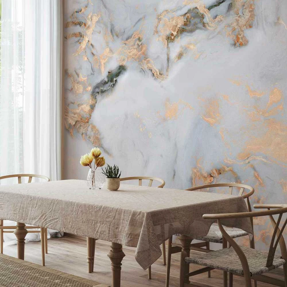 Artgeist Fototapetas - Baltas Stone - Elegant Marble With Golden Highlights