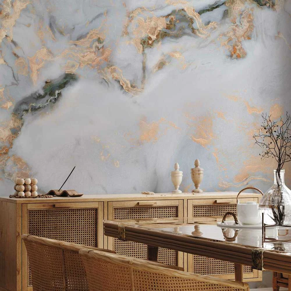 Artgeist Fototapetas - Baltas Stone - Elegant Marble With Golden Highlights