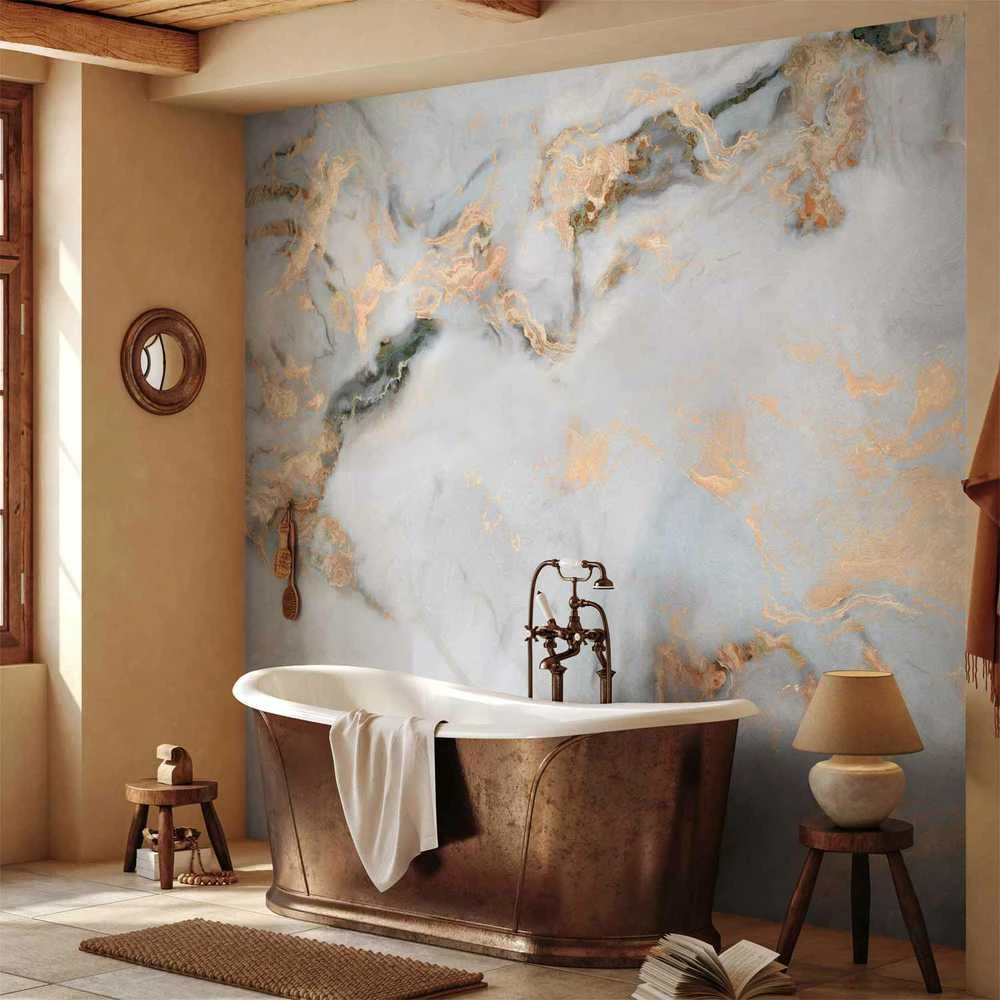 Artgeist Fototapetas - Baltas Stone - Elegant Marble With Golden Highlights