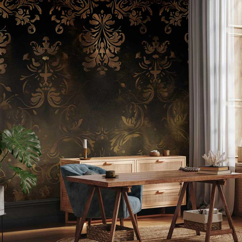 Artgeist Fototapetas - Baroque Ornaments in Patinated Gold and Browns: Retro Motif