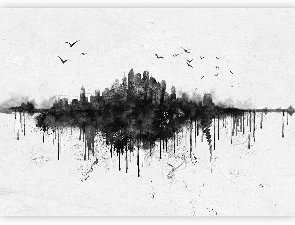 Artgeist Fototapetas - Big city - abstract city skyline in juodas watercolour style