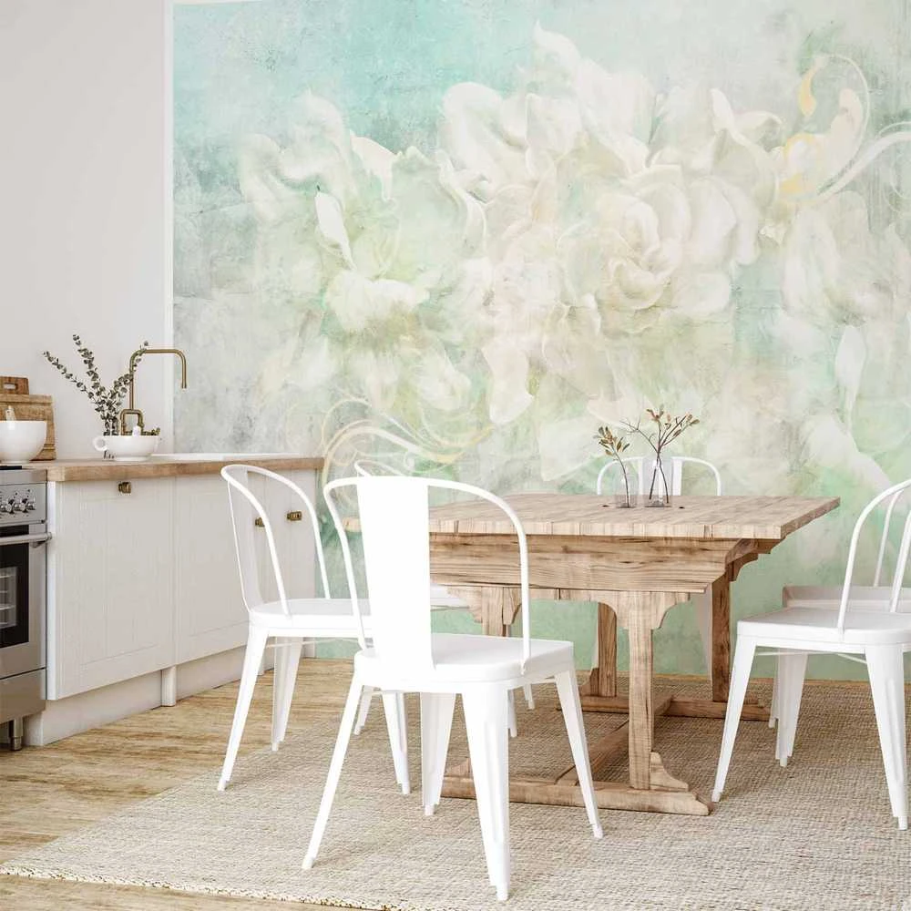 Artgeist Fototapetas - Blossoming among pastels - abstract with floral motif and patterns