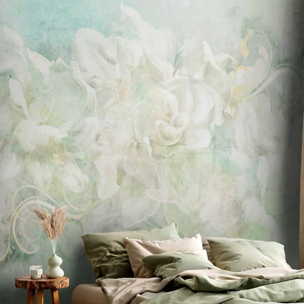 Artgeist Fototapetas - Blossoming among pastels - abstract with floral motif and patterns