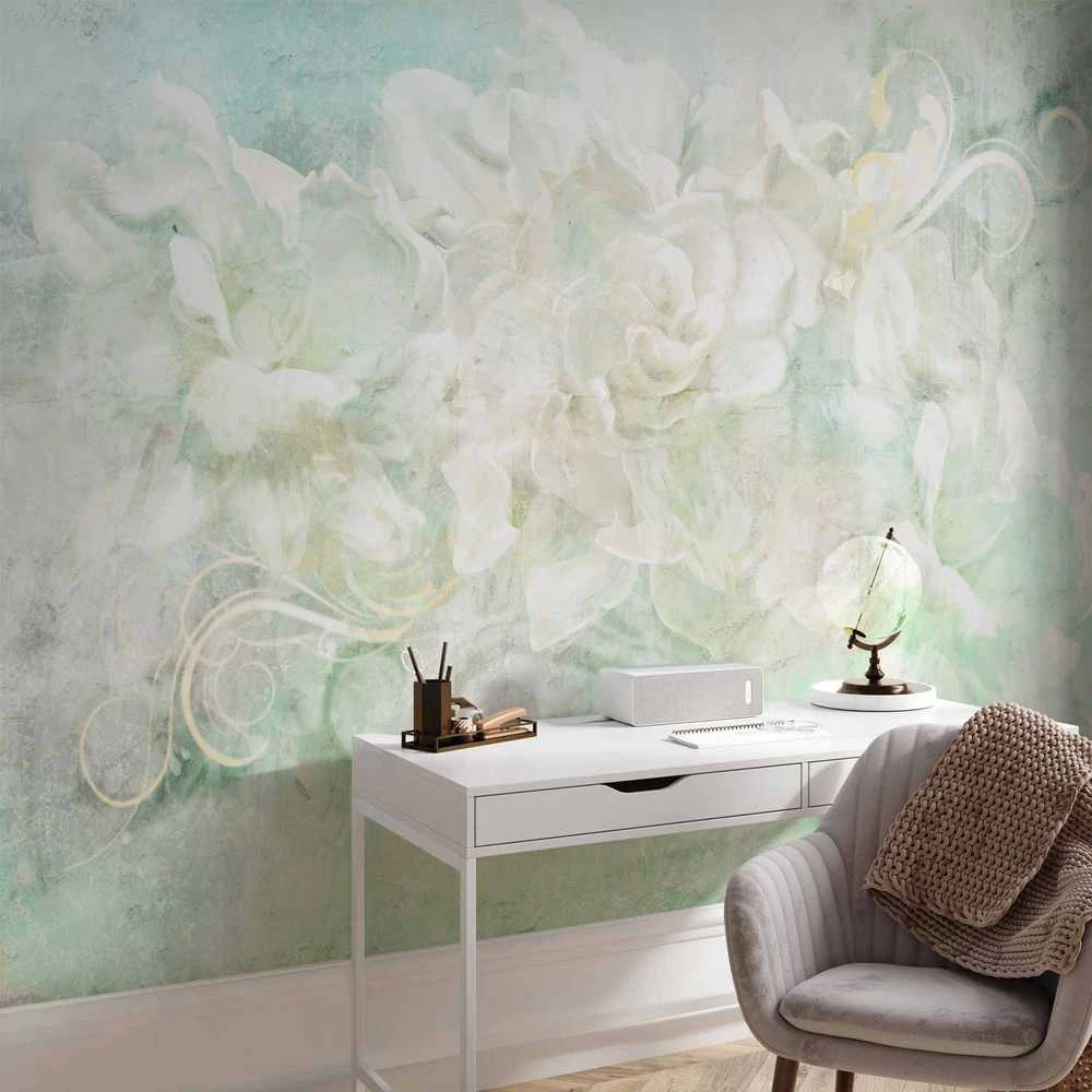 Artgeist Fototapetas - Blossoming among pastels - abstract with floral motif and patterns