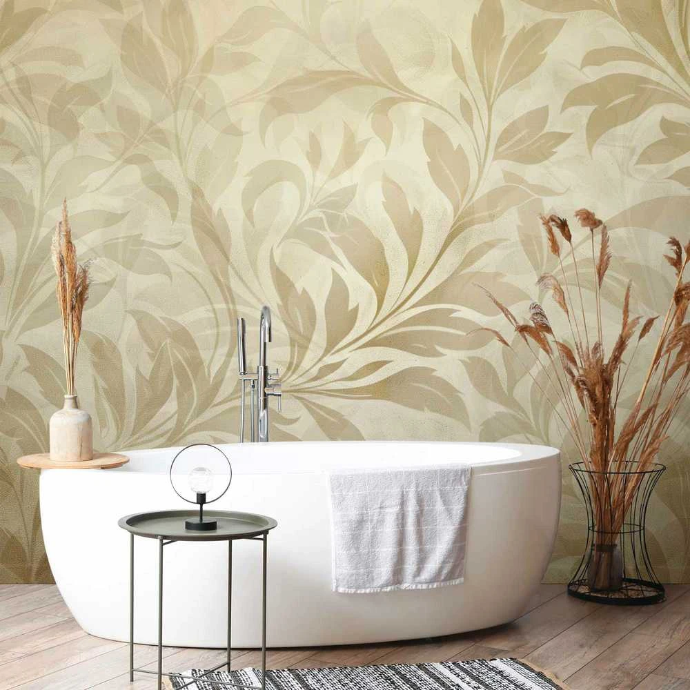 Artgeist Fototapetas - Botanical Motif with Leaves and Vines in Sand Colors