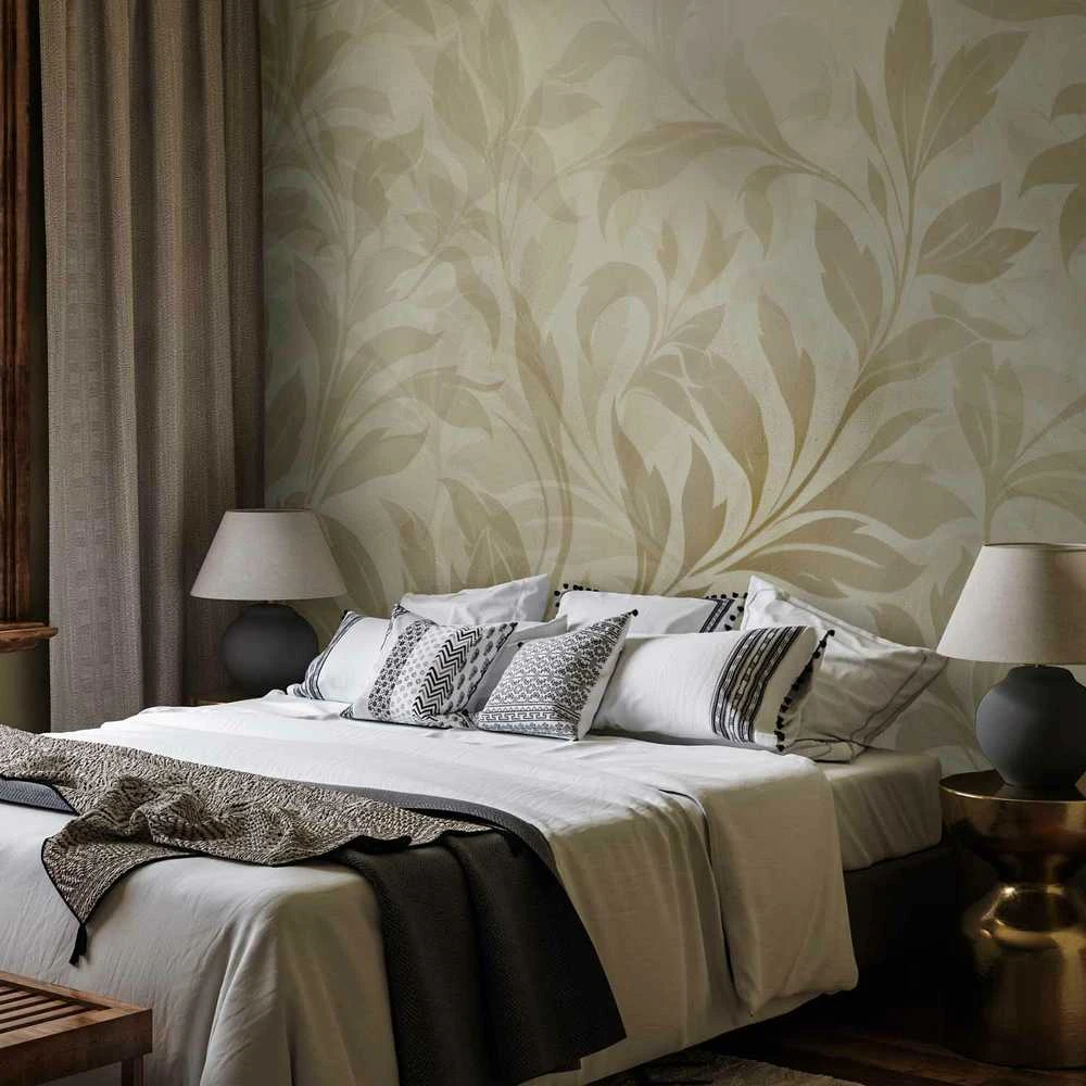 Artgeist Fototapetas - Botanical Motif with Leaves and Vines in Sand Colors