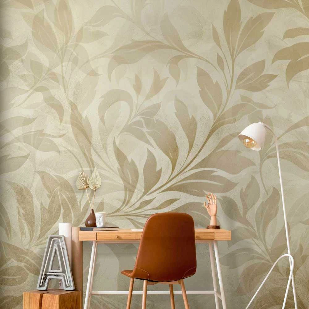 Artgeist Fototapetas - Botanical Motif with Leaves and Vines in Sand Colors