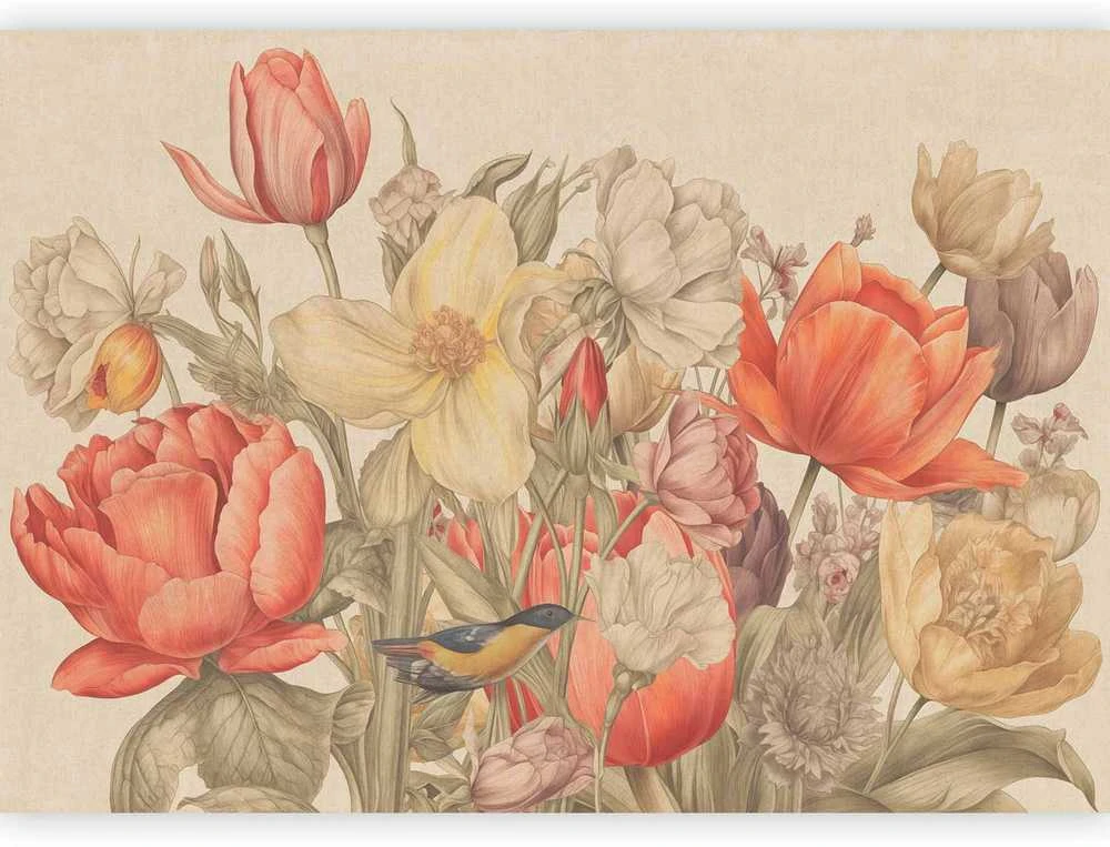 Artgeist Fototapetas - Bouquet of flowers on a cream background