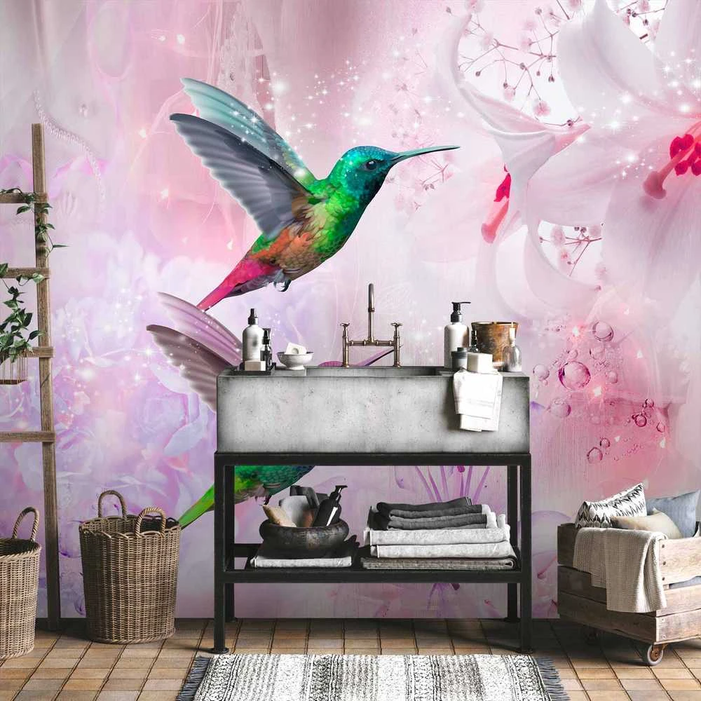 Artgeist Fototapetas - Colourful Hummingbirds (Violetinė)