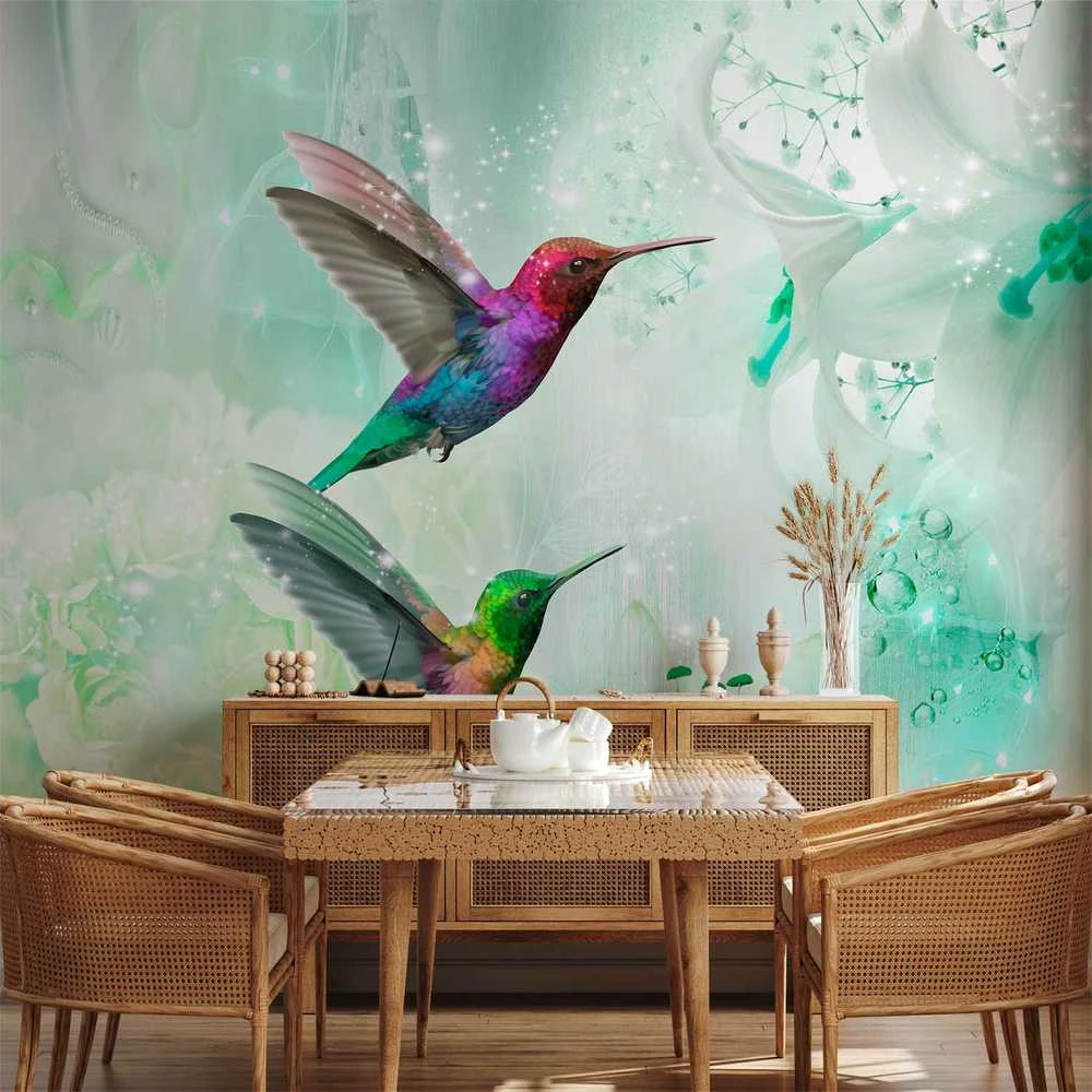 Artgeist Fototapetas - Colourful Hummingbirds (Žalias)