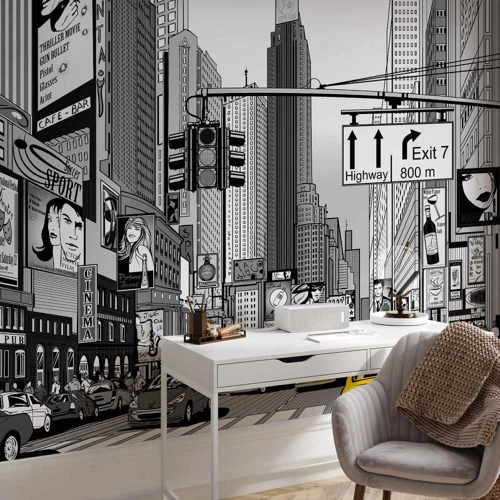 Artgeist Fototapetas - Comic book city - New York street in pop art style