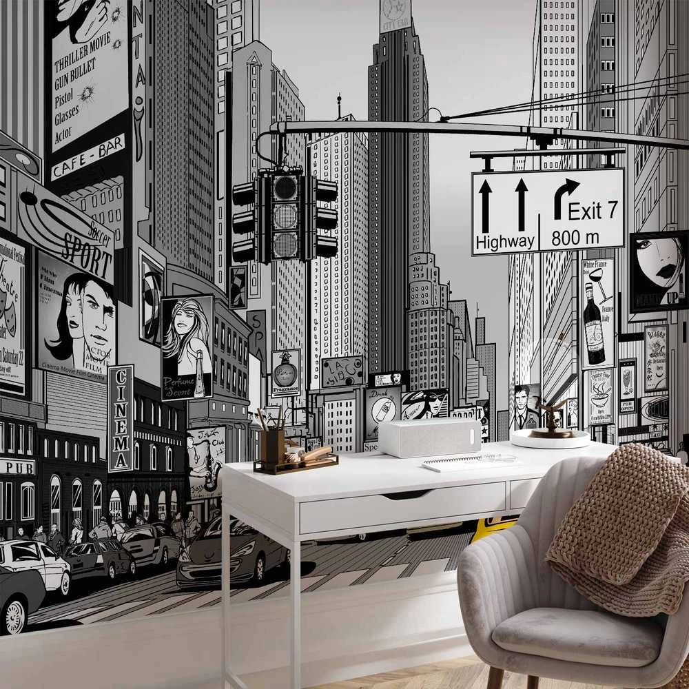 Artgeist Fototapetas - Comic book city - New York street in pop art style