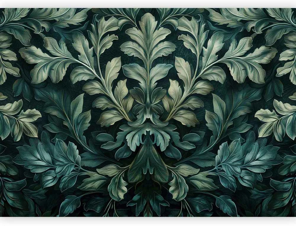 Artgeist Fototapetas - Dark Žalias Victorian Leaves: Botanical Carved Composition