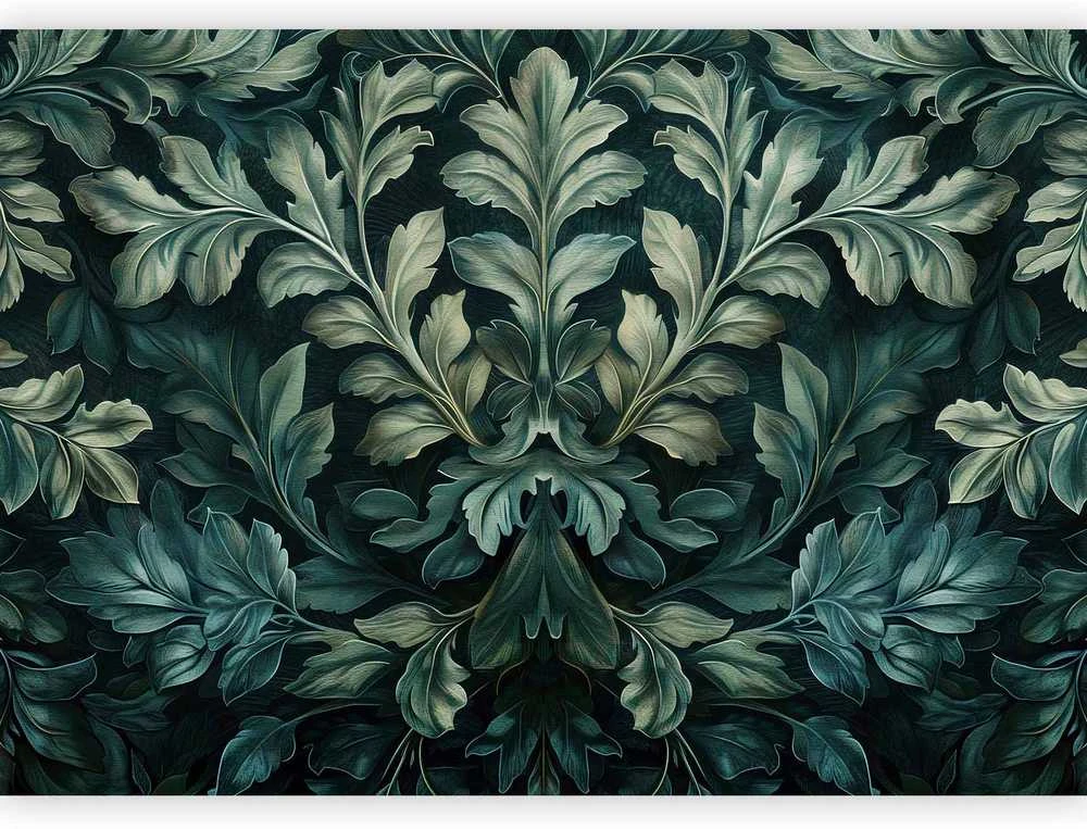 Artgeist Fototapetas - Dark Žalias Victorian Leaves: Botanical Carved Composition