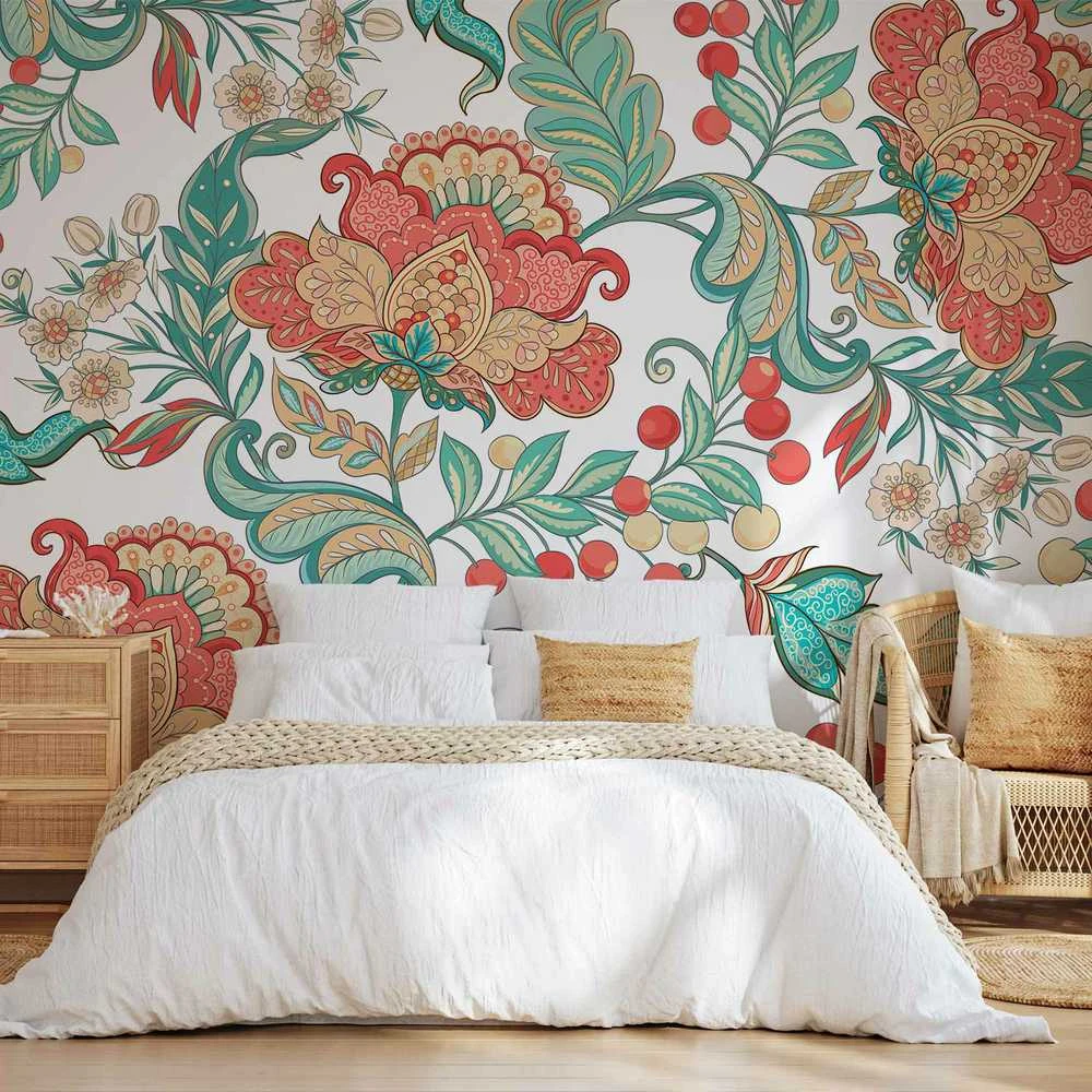 Artgeist Fototapetas - Ethnic vegetation - plant motif with ornaments in coloured flowers