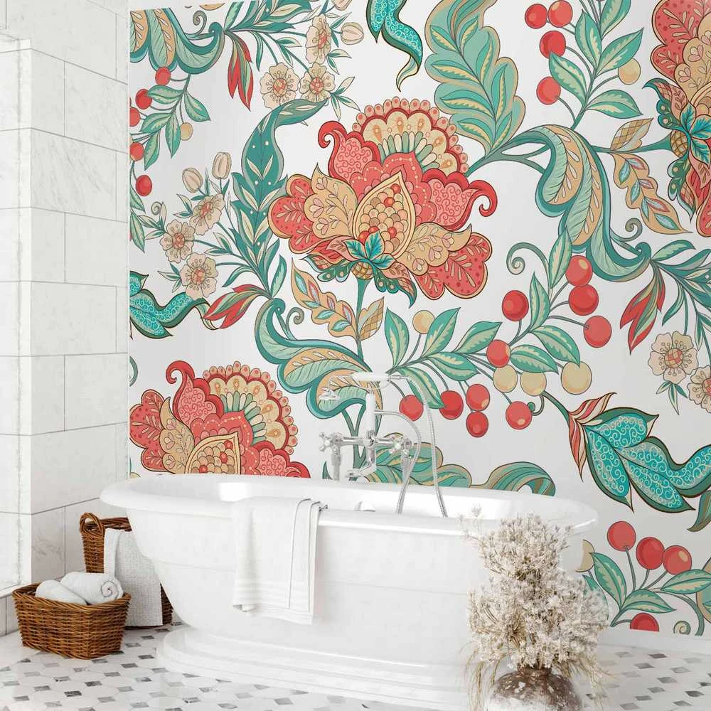 Artgeist Fototapetas - Ethnic vegetation - plant motif with ornaments in coloured flowers