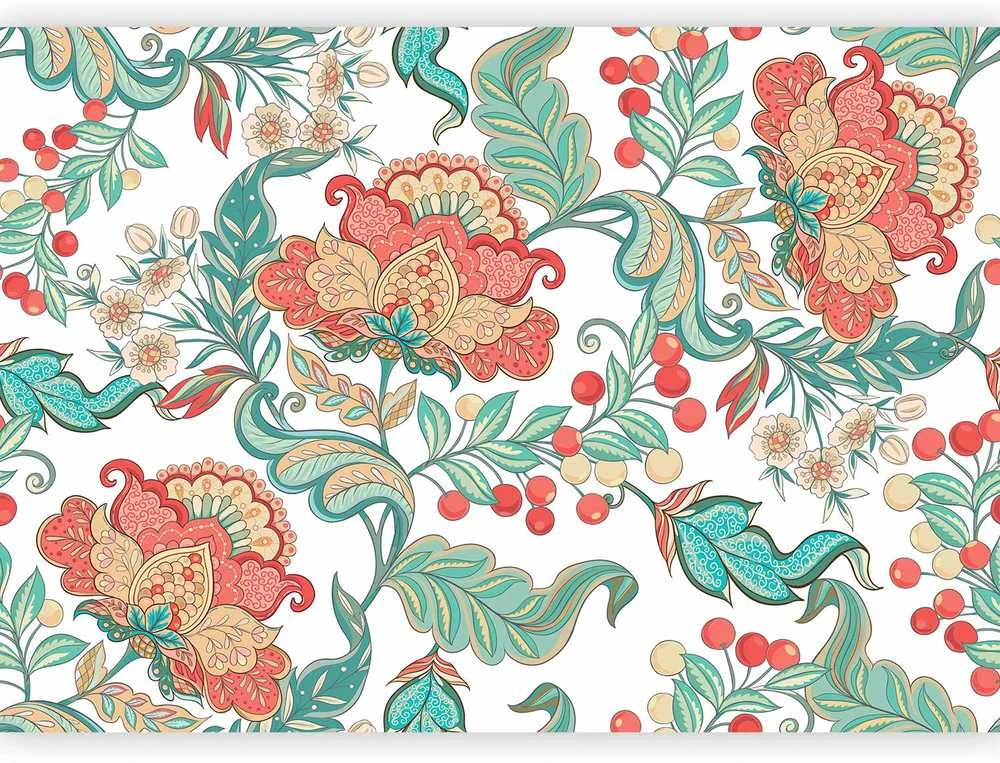 Artgeist Fototapetas - Ethnic vegetation - plant motif with ornaments in coloured flowers