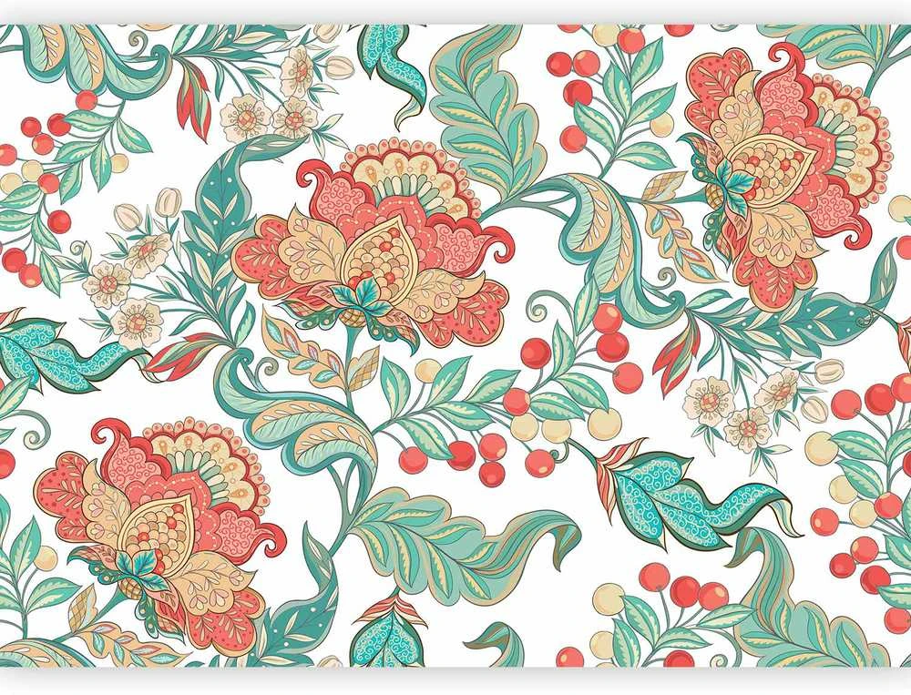 Artgeist Fototapetas - Ethnic vegetation - plant motif with ornaments in coloured flowers
