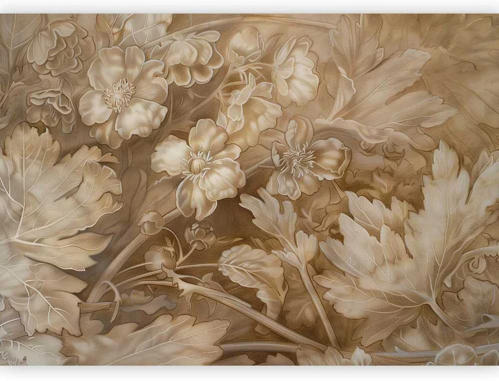 Artgeist Fototapetas - Floral Ornaments Carved in Delicate Sepia and Brown Shades