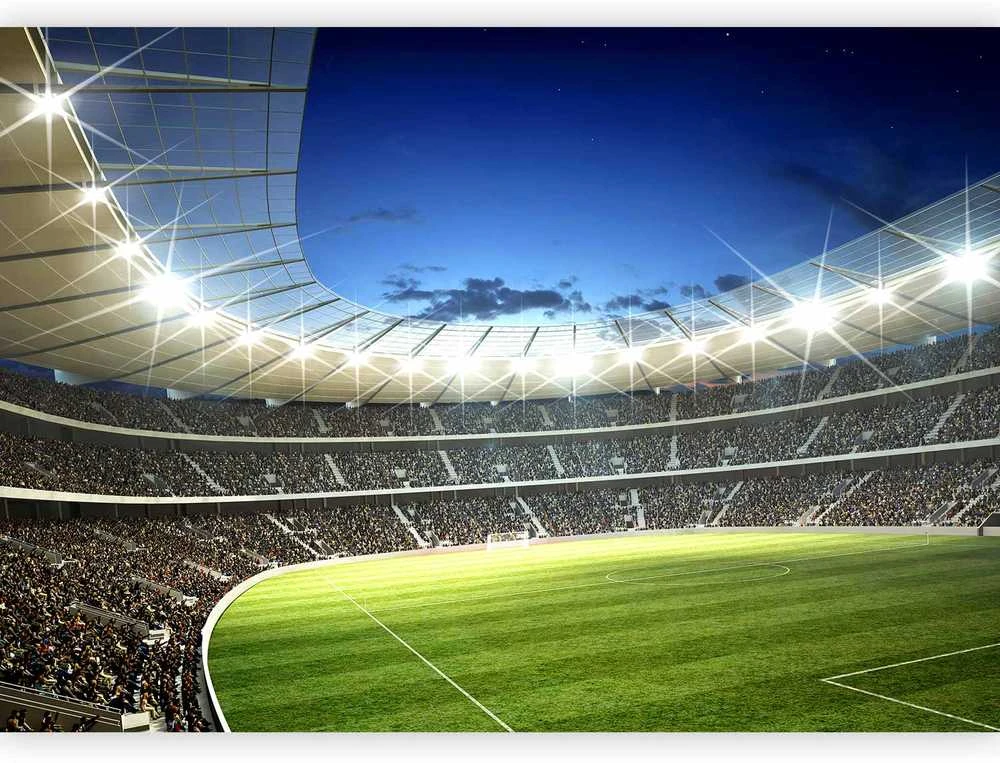 Artgeist Fototapetas - Football pitch - illuminated stadium with crowded stands