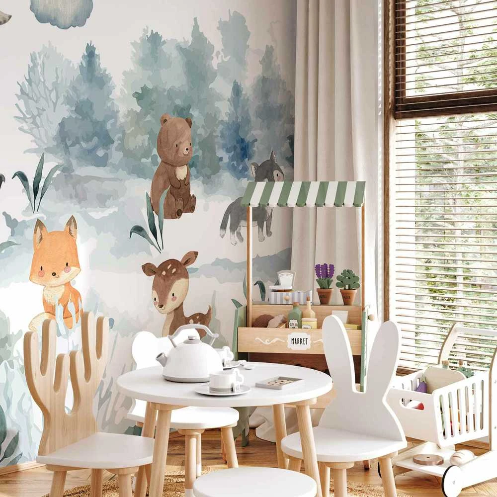 Artgeist Fototapetas - Forest Games - Animals in a Forest Painted in Watercolours