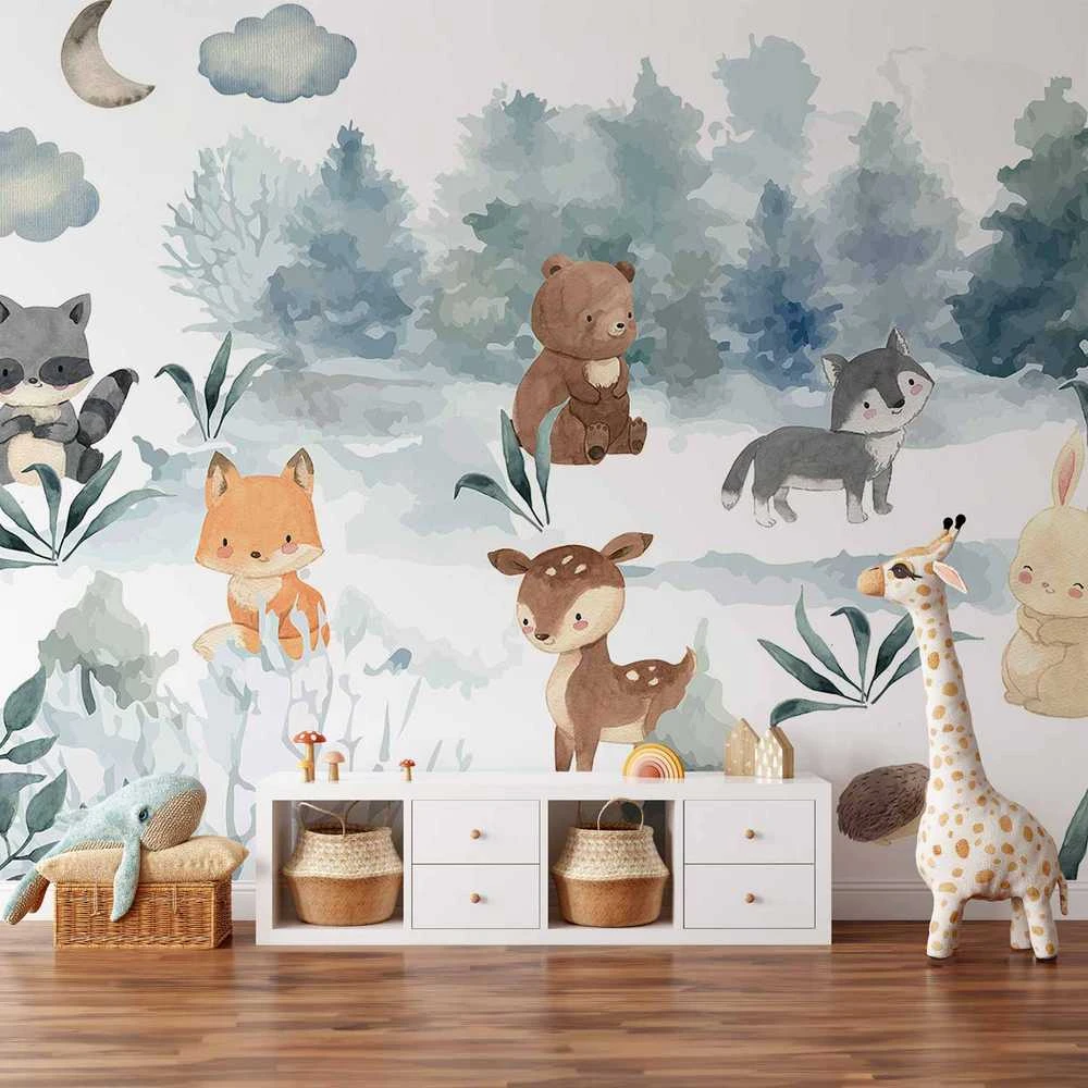 Artgeist Fototapetas - Forest Games - Animals in a Forest Painted in Watercolours